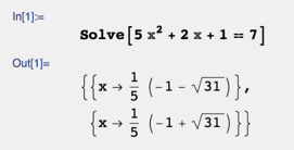 Solving 5 x^2+2 x+1==7